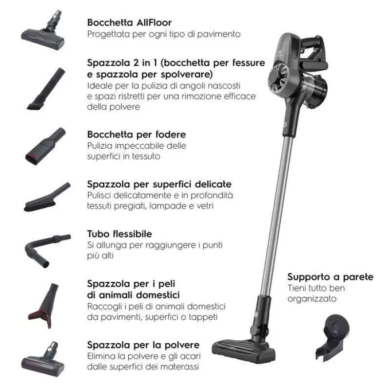 Electrolux EP31CB21GP 2-in-1 stick vacuum baterija Dry Cyclonic Bagless 0.5 L 15 W Pilka, Tungsten 2 Ah