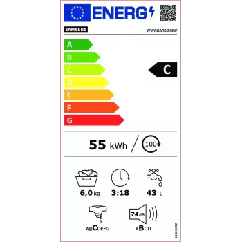 Samsung WW60A3120BE/LE skalbimo mašina Įkraunama iš priekio 6 kg 1200 aps./min Balta