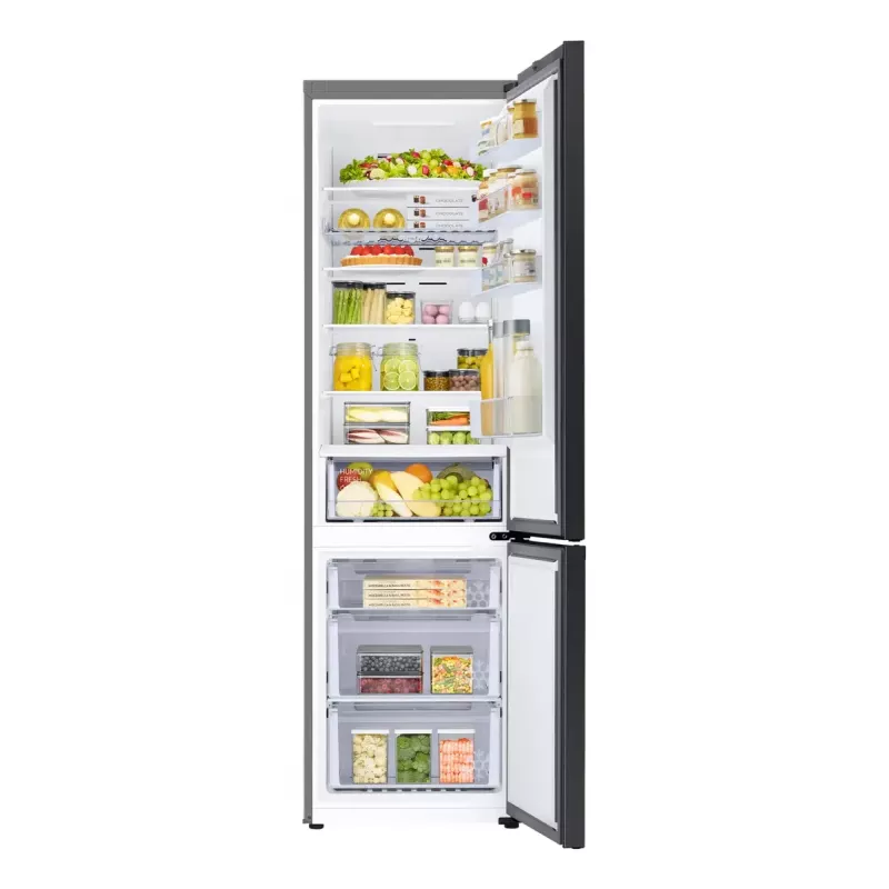 Laisvai stovintis šaldytuvas Samsung RB38C6B2E22 su No Frost, dešininis vyris, 35 dB, energijos klasė E, 8 kg/24h užšaldymas, 4 lentynos, 2 daržovių stalčiai, juodas