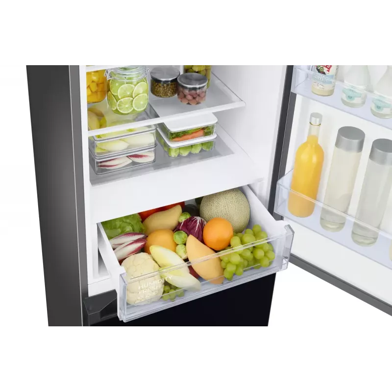 Laisvai stovintis šaldytuvas Samsung RB38C6B2E22 su No Frost, dešininis vyris, 35 dB, energijos klasė E, 8 kg/24h užšaldymas, 4 lentynos, 2 daržovių stalčiai, juodas