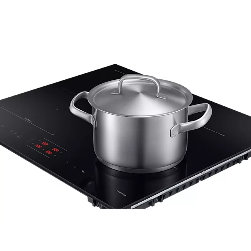 Įmontuojama Samsung NZ8500BM juoda zoninė indukcinė kaitlentė, 4 zonos, liečiamasis valdymas, priekyje esantys valdikliai, 590×520×48 mm