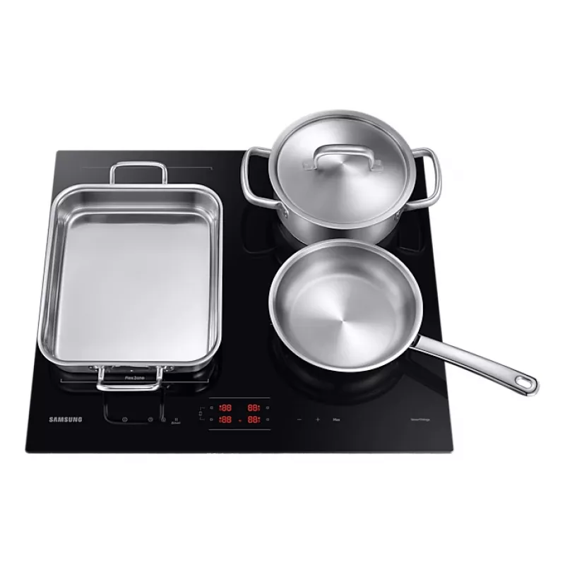 Įmontuojama Samsung NZ8500BM juoda zoninė indukcinė kaitlentė, 4 zonos, liečiamasis valdymas, priekyje esantys valdikliai, 590×520×48 mm
