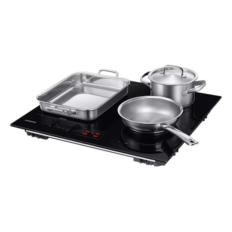 Įmontuojama Samsung NZ8500BM juoda zoninė indukcinė kaitlentė, 4 zonos, liečiamasis valdymas, priekyje esantys valdikliai, 590×520×48 mm