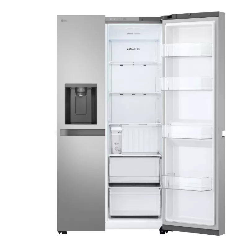 Šaldytuvas su šaldikliu šone LG GSLC41PYPE, 641 l bendras, šaldytuvas 420 l / šaldiklis 221 l, laisvai pastatomas, sidabrinis