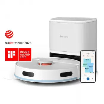 Robotas dulkių siurblys Philips XU2100/20 — apvalus LDS navigacija, 2700 Pa siurbimo galia, 130 min veikimo laikas, savaiminio ištuštinimo bazė, 3 L bazės dulkių maišelis, 0,38 L dulkių talpykla, ličio jonų 2600 mAh