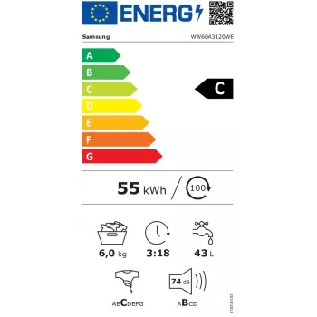 Samsung WW60A3120WE/LE skalbimo mašina su priekine įkrova 6 kg 1200 RPM Balta