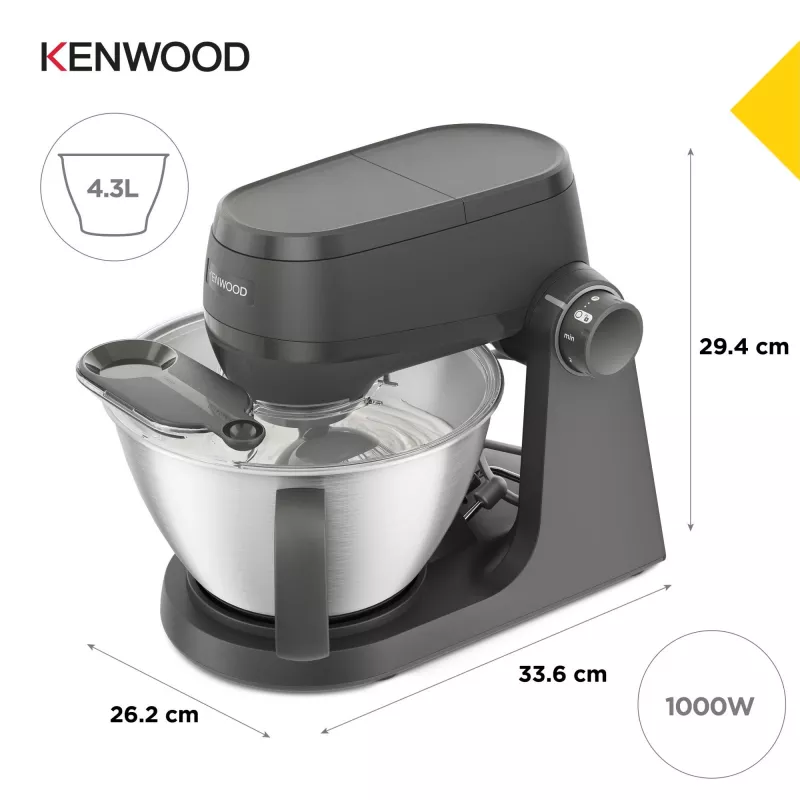 Virtuvinis kombainas Kenwood KHC30.070GY — 1000 W, 4,3 L nerūdijančio plieno dubuo, sukamoji rankenėlė, pilka