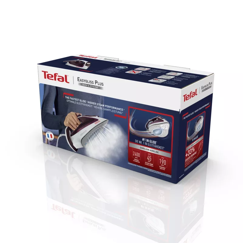 Tefal EasyGliss Plus FV5714 lygintuvas Sausas ir garinis lygintuvas Durilium padas 2400 W Bordo, Balta
