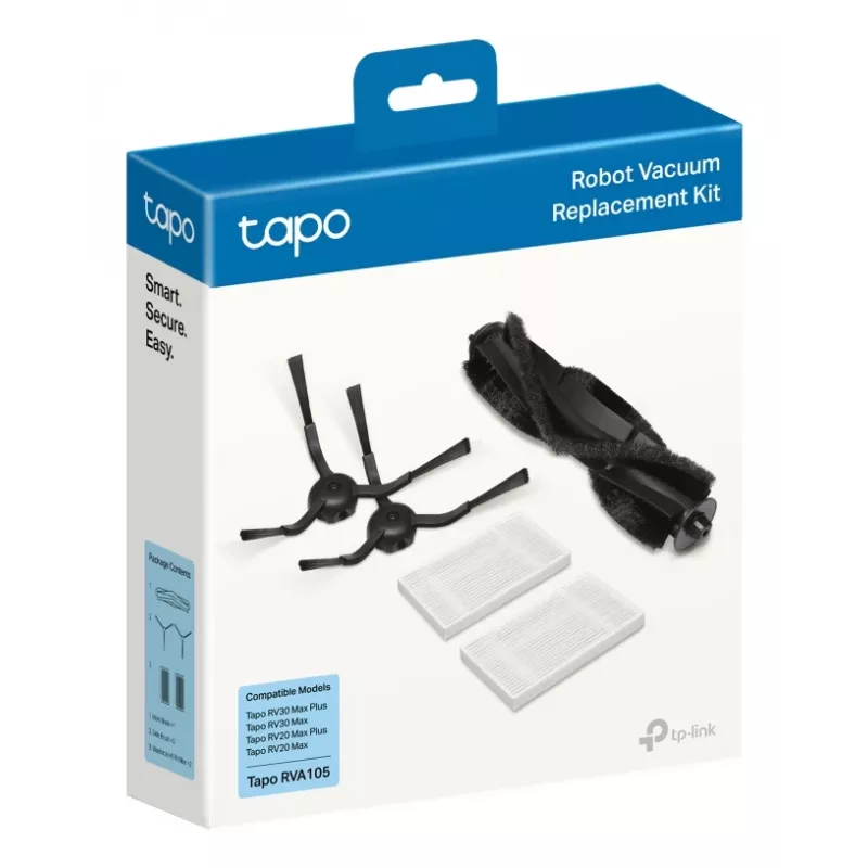 TP-Link Tapo Robot Vacuum Replacement Kit, priedų rinkinys, Robotas dulkių siurblys, Juoda, Balta, Tapo RV30 Max Plus, Tapo RV30 Max, Tapo RV20 Max Plus, Tapo RV20 Max, Pakabinama dėžutė, 183 mm