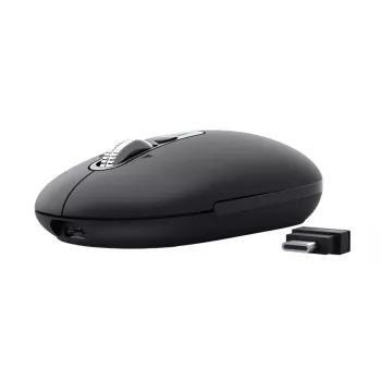 pelė TRUST Seron plonas Multi — abiem rankoms tinkama biuro pelė, optinė 3200 DPI, RF belaidė + Bluetooth, 7 mygtukai, juoda