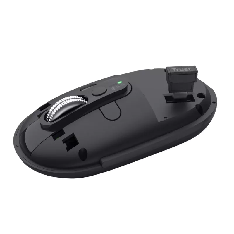 pelė TRUST Seron plonas Multi — abiem rankoms tinkama biuro pelė, optinė 3200 DPI, RF belaidė + Bluetooth, 7 mygtukai, juoda
