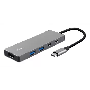 USB Type-C šakotuvas TRUST 26062 — HDMI + USB 3.2 Gen 1 Type-A & Type-C, pilka, 5 prievadai