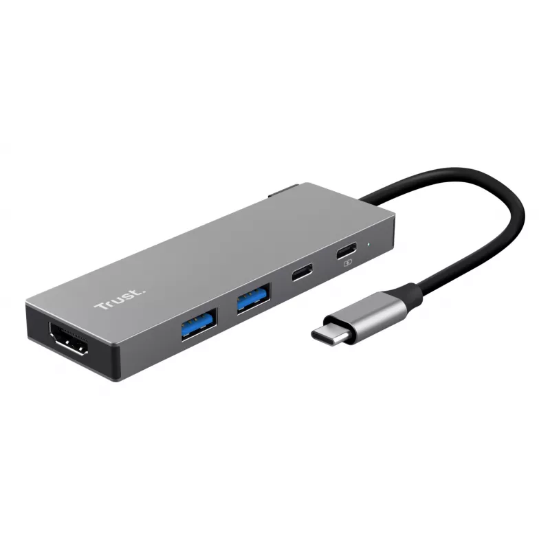 USB Type-C šakotuvas TRUST 26062 — HDMI + USB 3.2 Gen 1 Type-A & Type-C, pilka, 5 prievadai