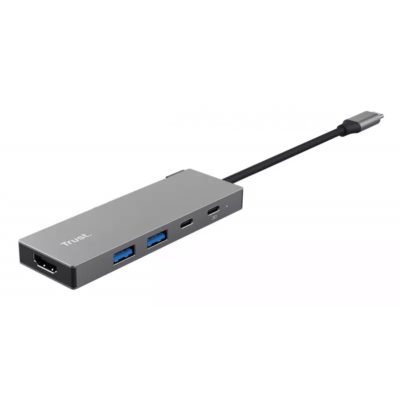 USB Type-C šakotuvas TRUST 26062 — HDMI + USB 3.2 Gen 1 Type-A & Type-C, pilka, 5 prievadai