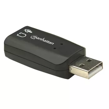 Manhattan USB-A garso adapteris, USB-A į 3,5 mm mikrofono įvesties ir garso išvesties prievadai, 480 Mbps (USB 2.0), palaiko 3D ir virtualų 5.1 erdvinį garsą, Hi-Speed USB, juodas, trejų metų garantija
