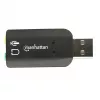 Manhattan USB-A garso adapteris, USB-A į 3,5 mm mikrofono įvesties ir garso išvesties prievadai, 480 Mbps (USB 2.0), palaiko 3D ir virtualų 5.1 erdvinį garsą, Hi-Speed USB, juodas, trejų metų garantija