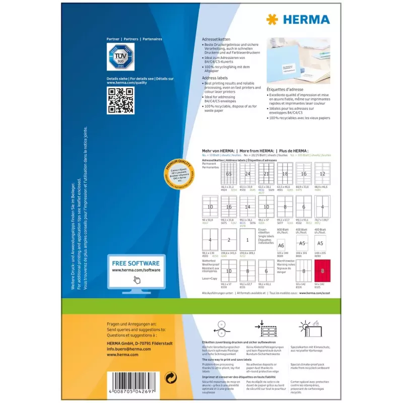 Adresų etiketės HERMA Premium A4 99.1x67.7 mm 800 vnt.