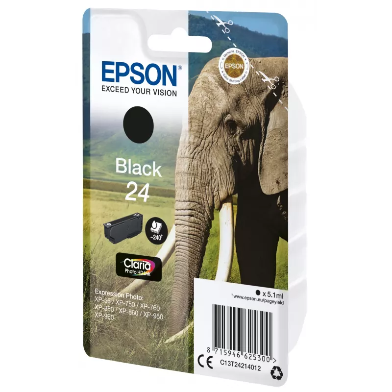Epson Elephant Singlepack Juoda 24 Claria Photo HD rašalas, juodas