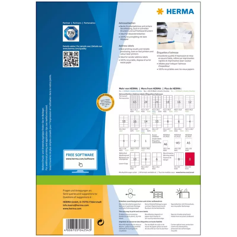 Adresų lipdukai Premium HERMA A4 38,1x21,2 mm 6500 vnt.