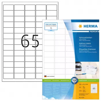 Adresų lipdukai Premium HERMA A4 38,1x21,2 mm 6500 vnt.