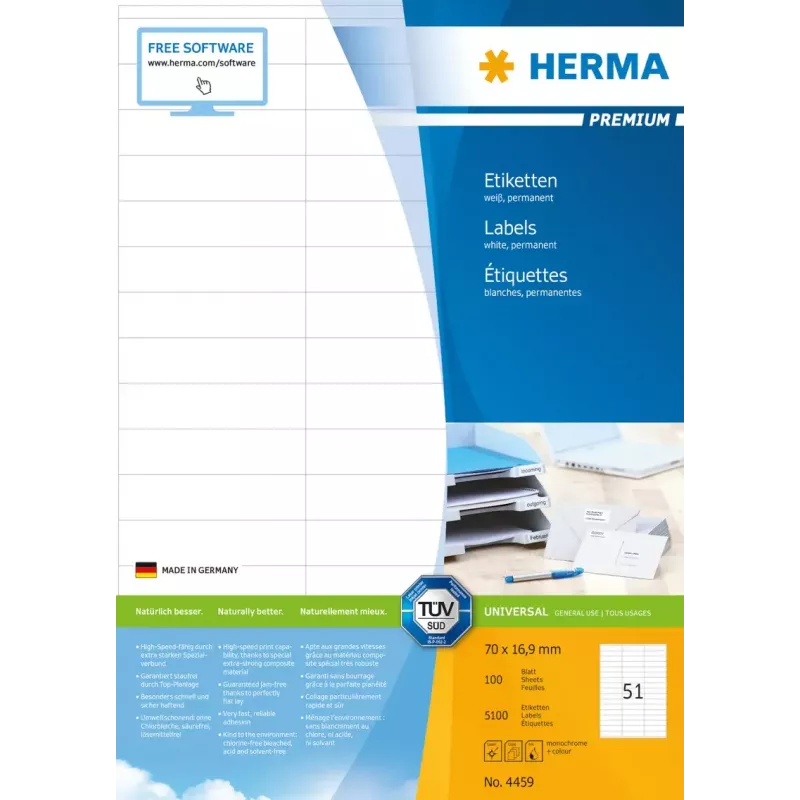 Lipnios spausdintuvo etiketės HERMA Premium A4 70x16,9 mm