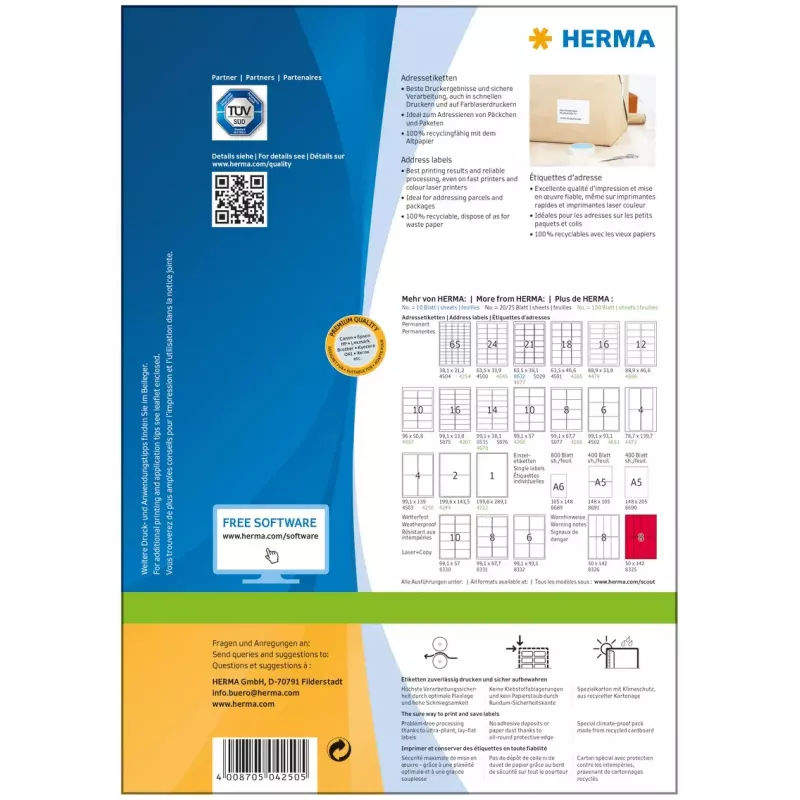 Adresų lipdukai “Premium” HERMA A4 99,1x139 mm 400 vnt.
