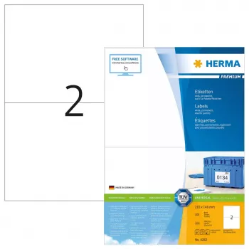 Lipnios spausdintuvo etiketės HERMA Labels Premium A4 210x148 mm
