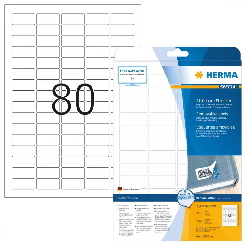 Lipnus spausdintuvo etiketės HERMA Nuimamos etiketės A4 35,6x16,9 mm