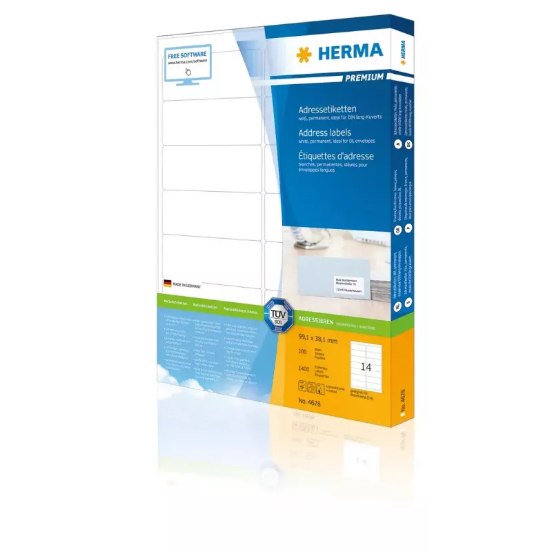 Adresų etiketės Premium HERMA A4 99,1x38,1 mm 1400 vnt.