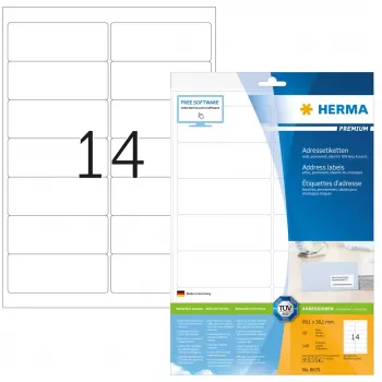 Adresų etiketės Premium HERMA A4 99,1x38,1 mm 140 vnt.