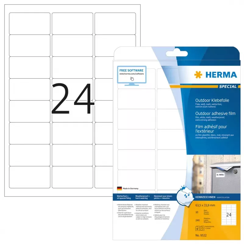 Lipnus spausdintuvo etikečių rinkinys HERMA Labels A4 lauko plėvelė 63,5x33,9 mm