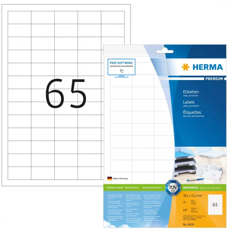 Lipnus spausdintuvo lipdukas HERMA Labels Premium A4 38,1x21,2 mm