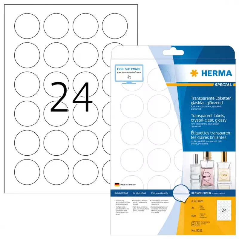 Lipnios spausdintuvo etiketės HERMA 8023 A4 Ø 40 mm