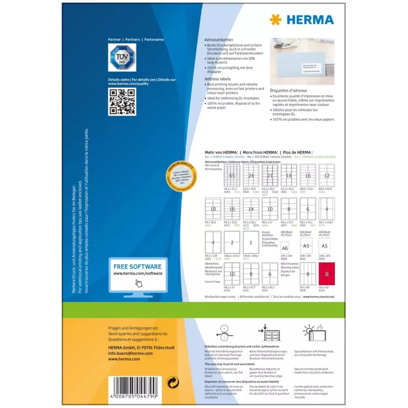 Adresų lipdukai Premium HERMA A4 88,9x33,8 mm 1600 vnt.