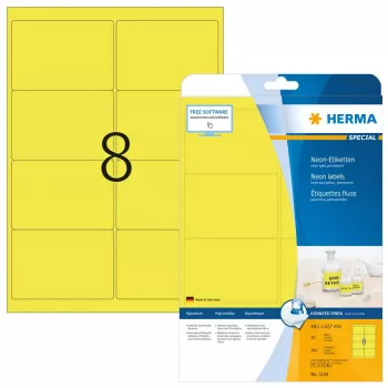 Etiketės HERMA Neon A4 99,1x67,7 mm šviečiančios geltonos 160 vnt.