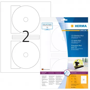 Lipnios spausdintuvo etiketės HERMA CD etiketės Maxi A4 Ø 116 mm