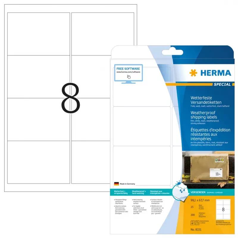 Siuntimo etiketės HERMA 8331 A4 99,1x67,7 mm baltos 200 vnt.
