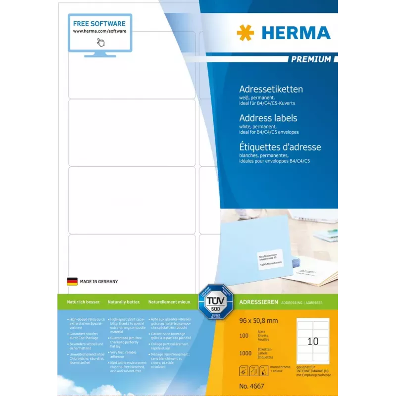Adresų lipdukai Premium HERMA A4 96x50,8 mm 1000 vnt.