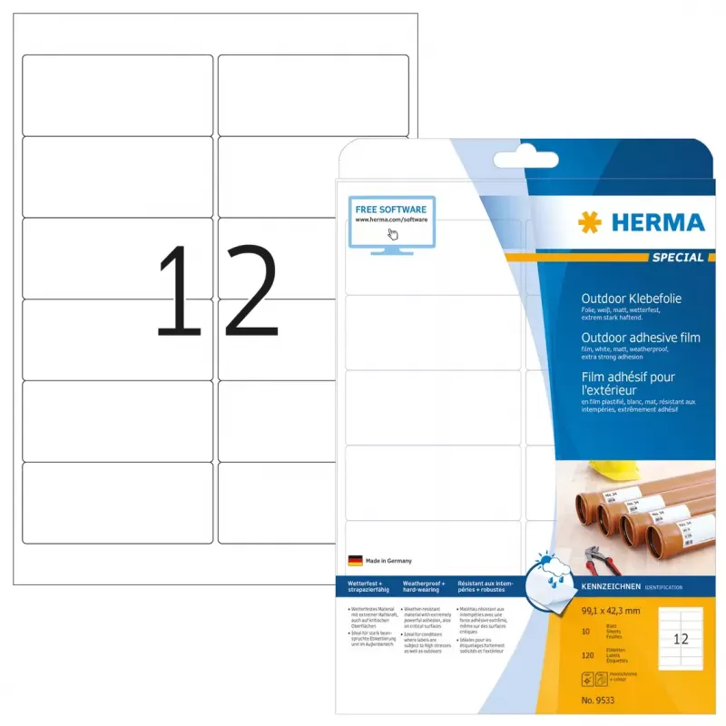 Lipnus spausdintuvo etiketė HERMA Labels A4 lauko plėvelė 99,1x42,3 mm