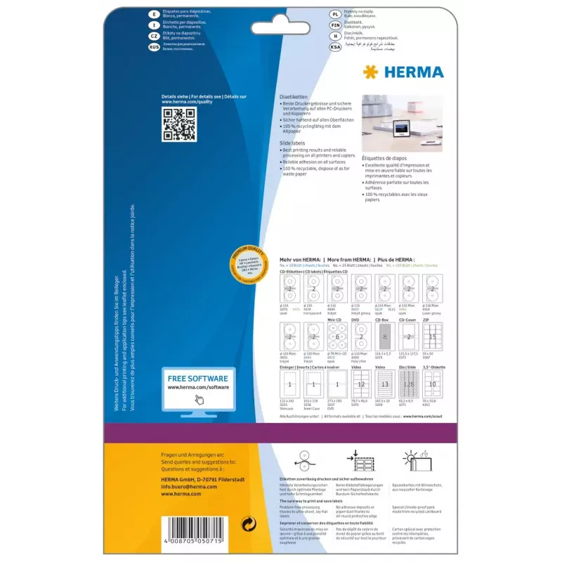 Slenkančios etiketės HERMA A4 43,2x8,5 mm baltos popierinės matinės 3200 vnt.
