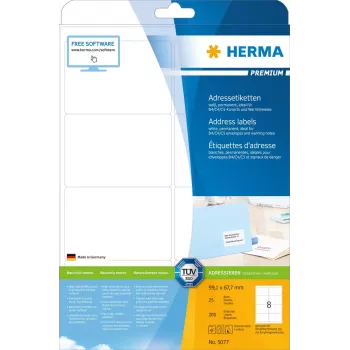 Adresų lipdukai Premium HERMA 5077 A4 99,1x67,7 mm 200 vnt.