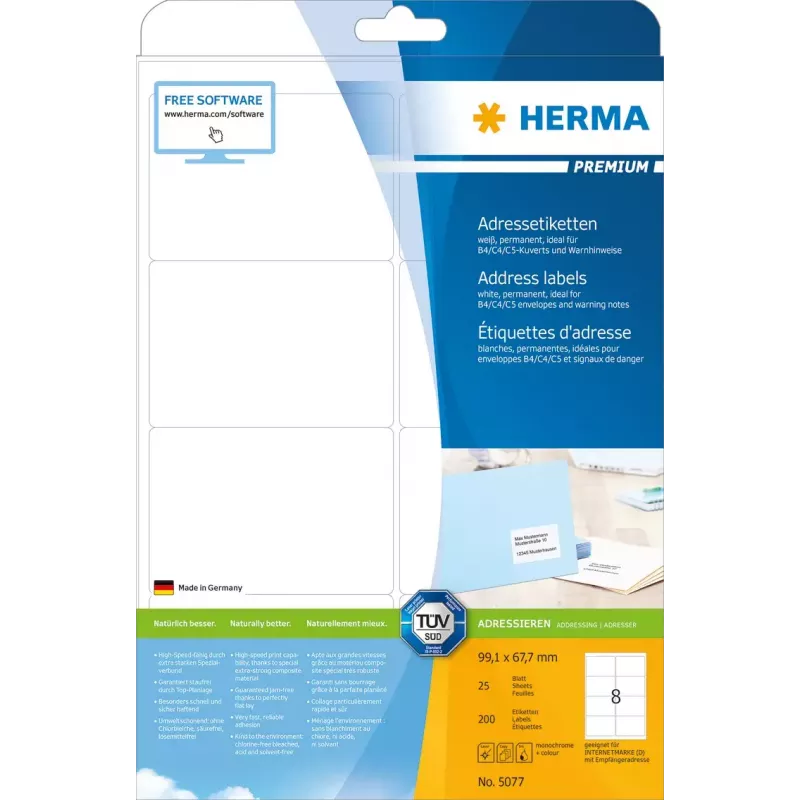 Adresų lipdukai Premium HERMA 5077 A4 99,1x67,7 mm 200 vnt.