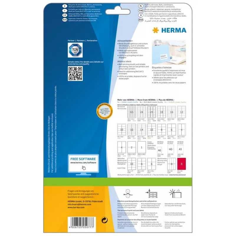 Adresų lipdukai Premium HERMA 5077 A4 99,1x67,7 mm 200 vnt.