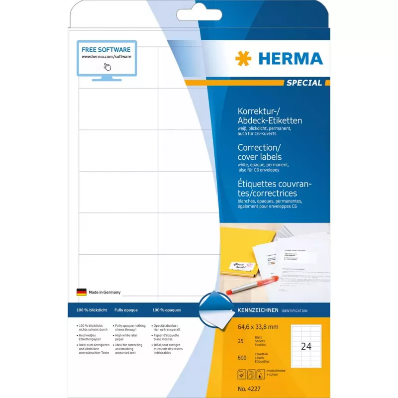 Koregavimo/dengimo etiketės HERMA A4 64,6x33,8 mm 600 vnt.