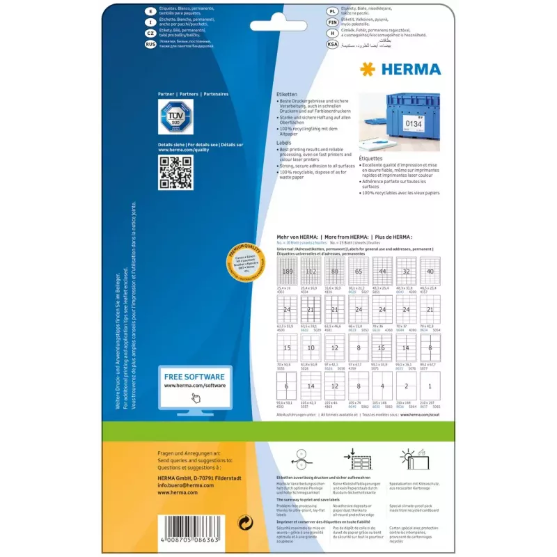 Lipnus spausdintuvo etiketė HERMA Labels Premium A4 210x148 mm