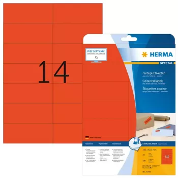 Lipnios spausdintuvo etiketės HERMA Spalvotos etiketės A4 105x42,3 mm raudonos