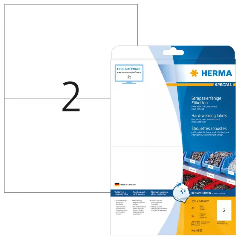 Lipnūs spausdintuvų lipdukai HERMA Labels patvarūs A4 210x148 mm