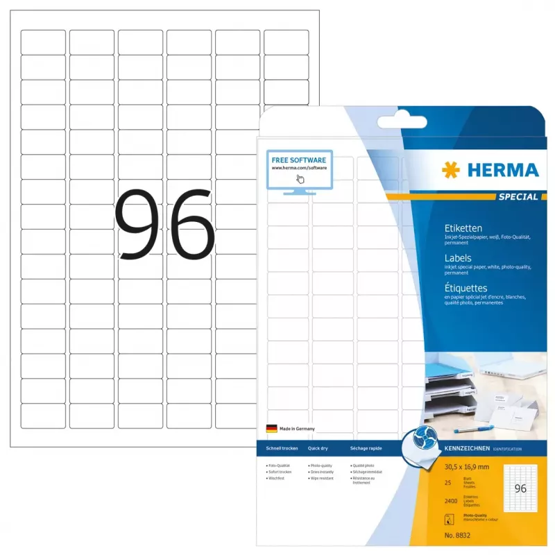 Rašalinės etiketės HERMA A4 30,5x16,9 mm 2400 vnt.