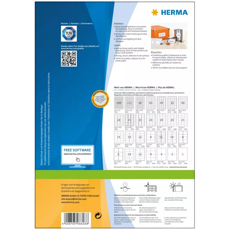 Lipnūs spausdintuvo lipdukai HERMA Labels Premium A4 97x42,3 mm
