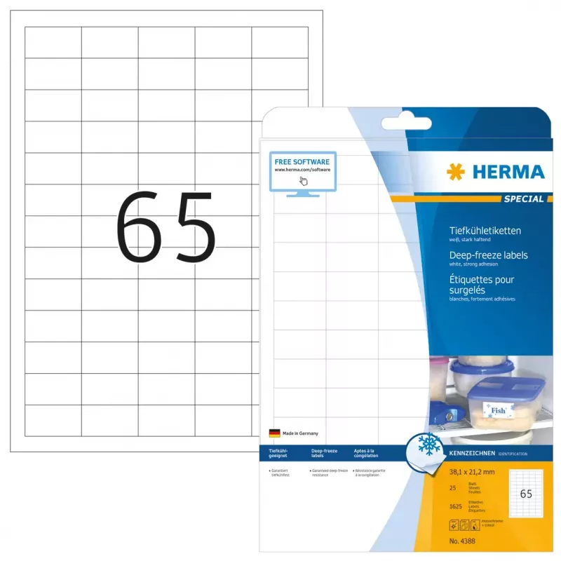 Lipnios spausdintuvo etiketės HERMA šaldymui skirtos etiketės A4 1625 vnt.